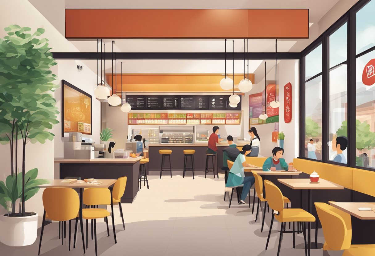 A bustling Gong Cha outlet with wheelchair-accessible entrance and spacious interior for easy movement. Vibrant signage and cozy seating add to the inviting atmosphere
