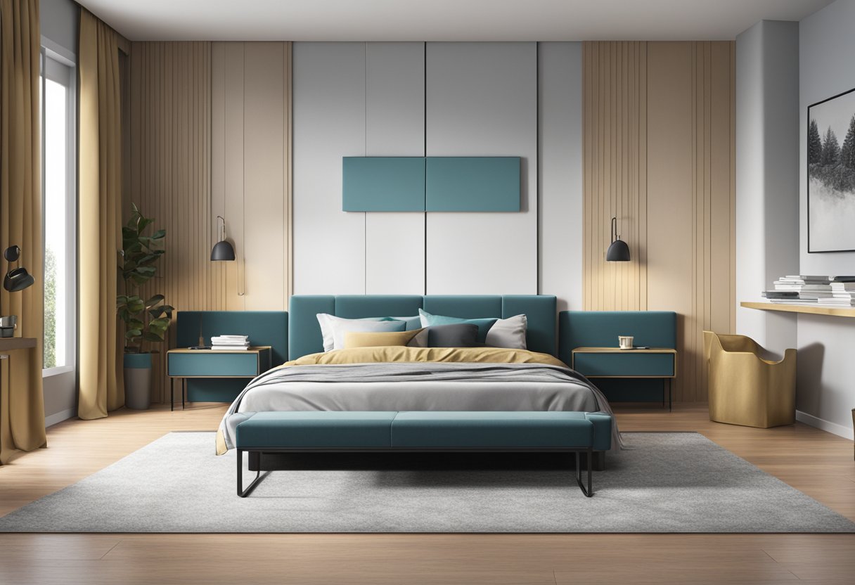 A bedroom with a king-sized mattress, measuring 183cm x 190cm, placed against a wall with a bedside table and lamp