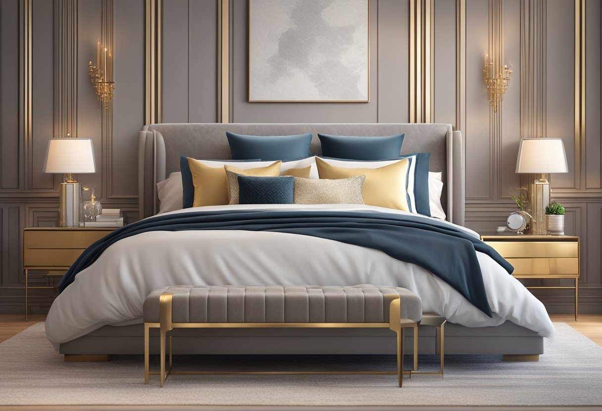 A luxurious king size bed with plush pillows and a cozy duvet, set against a backdrop of elegant bedroom decor