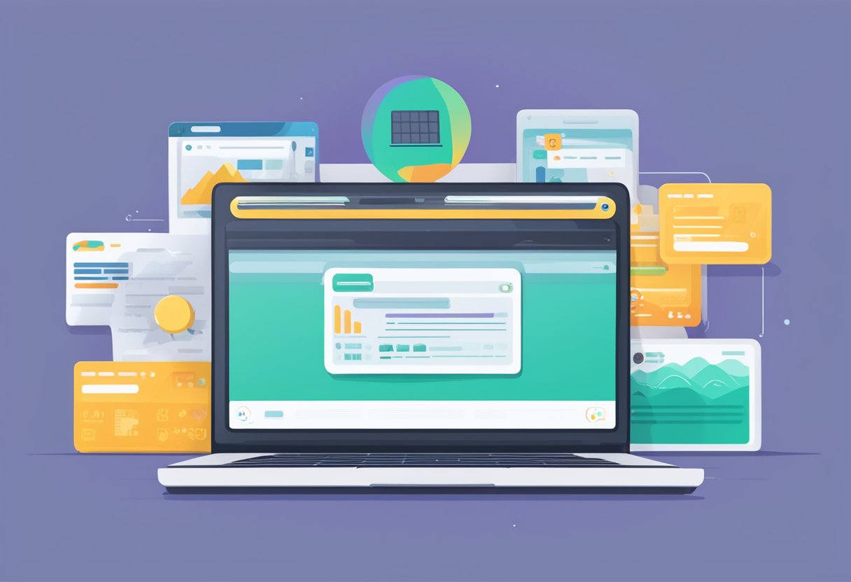 A laptop displaying the Stripe dashboard with a Singapore backdrop, surrounded by payment icons and a seamless integration flow