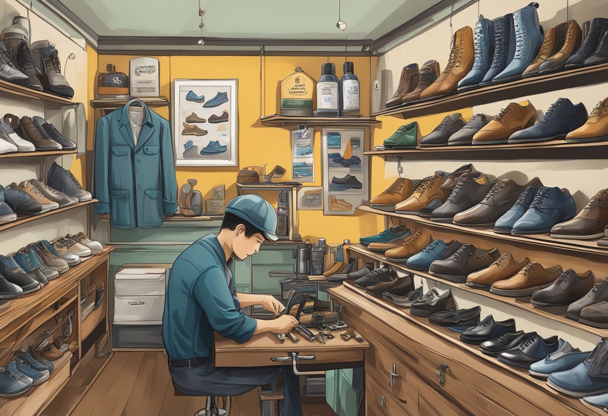 A display of shoe repair services and key-cutting products at Mister Minit Singapore