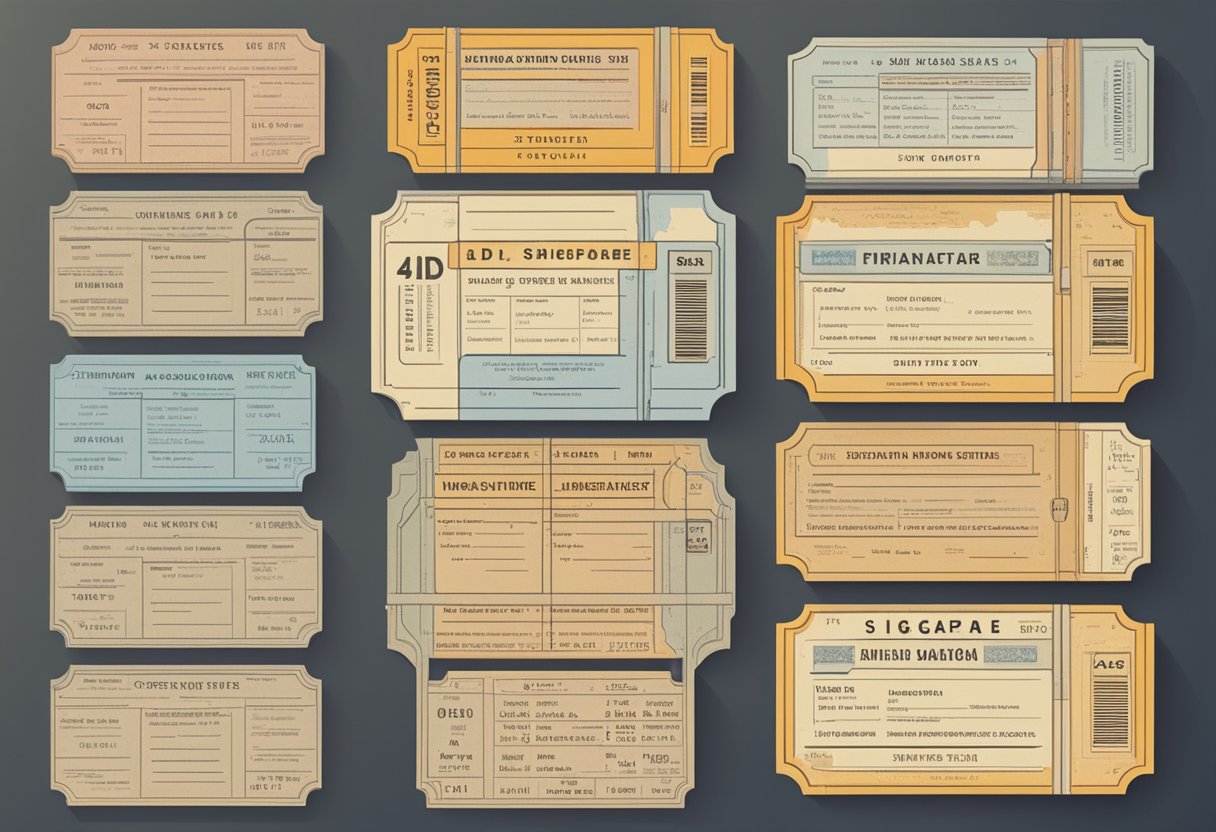 A stack of old Singapore 4D tickets, a historical timeline, and a list of frequently asked questions