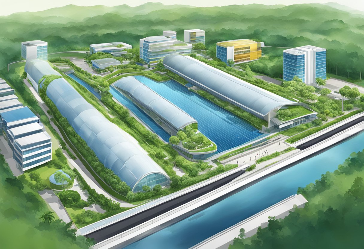 Newater plant in Singapore, with modern architecture and lush greenery surrounding the facility