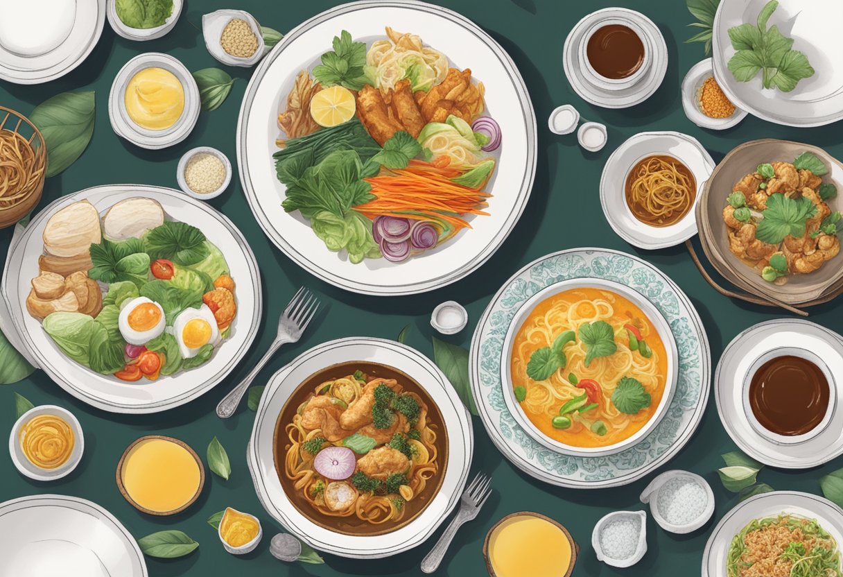 A table set with vibrant dishes at Papparich Singapore, showcasing menu highlights