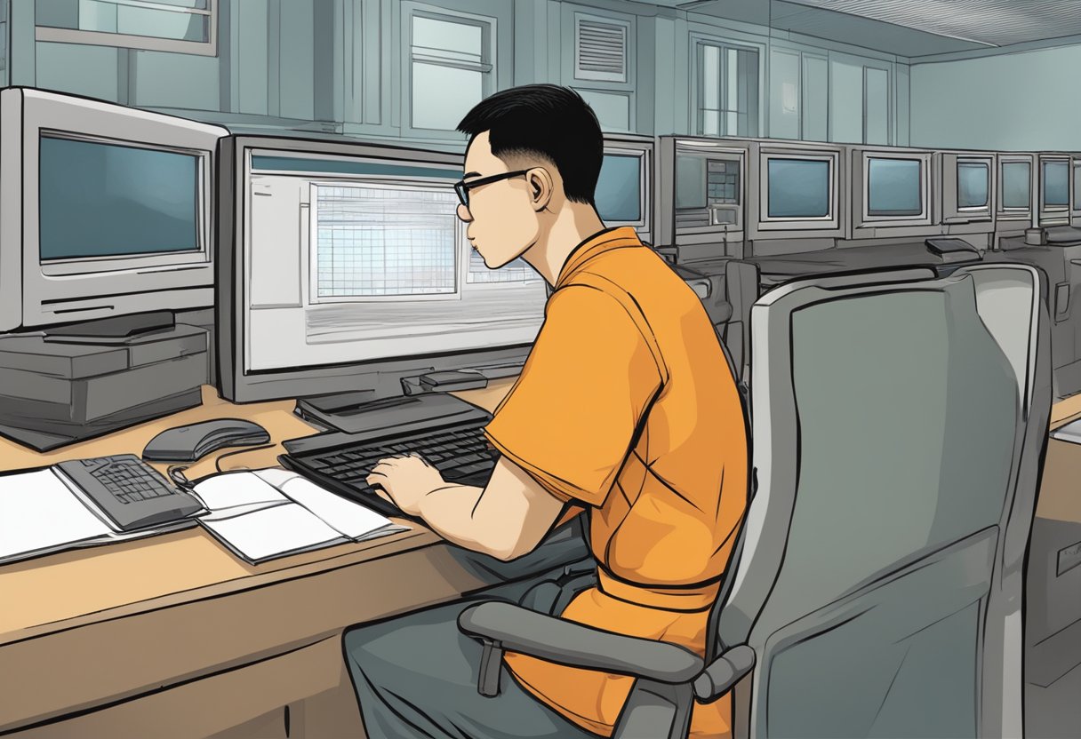 In the Singapore prison, an inmate uses the e-letter system on a computer to communicate with the outside world