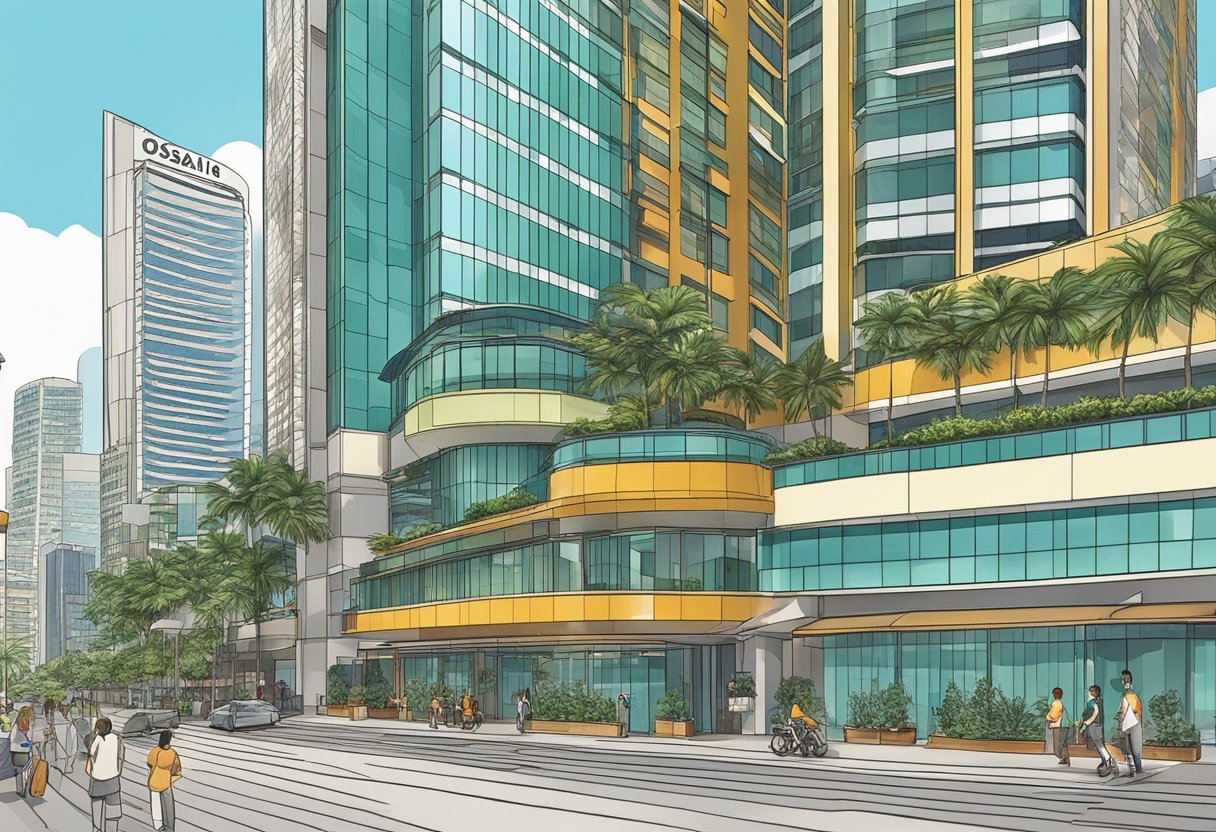 Oasia Hotel, Peck Seah Street, Singapore. Skyscrapers surround the modern building in the bustling downtown area