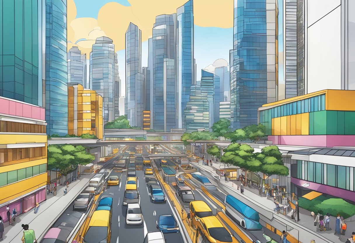 A bustling cityscape in Singapore, with modern buildings and bustling streets, showcasing the dynamic and vibrant atmosphere of MDAC
