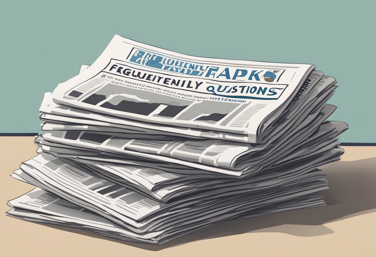 A stack of newspapers with "Frequently Asked Questions" printed on the front, surrounded by a Singaporean backdrop
