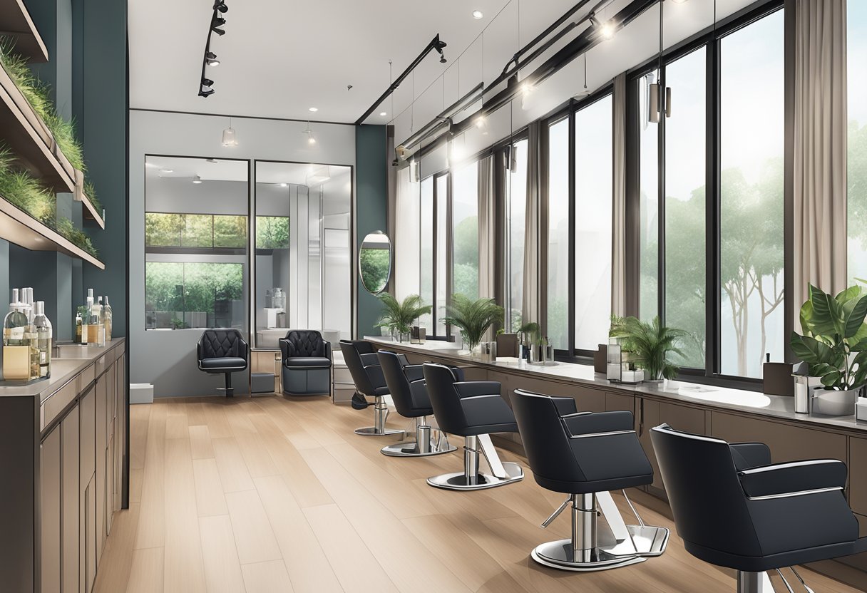 A modern and sleek hair salon in Singapore, with stylish decor, comfortable seating, and a professional atmosphere
