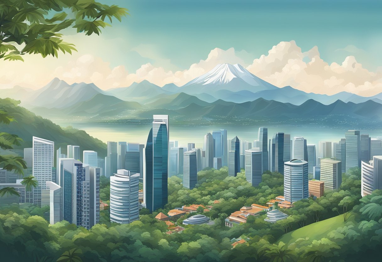 The majestic Alps rise above the city of Singapore, creating a stunning contrast of natural beauty against the urban landscape