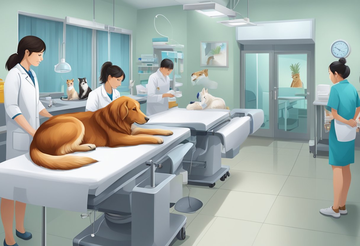 Animals being examined and treated in a modern, clean veterinary clinic in Singapore