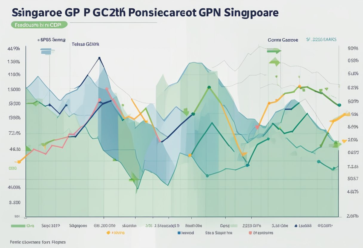 A line graph showing steady growth in Singapore's GDP, with upward trend and positive forecasts