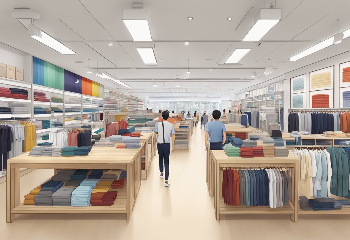 A bustling Uniqlo store in Singapore, with a prominent location and a steady stream of customers seeking answers to their frequently asked questions