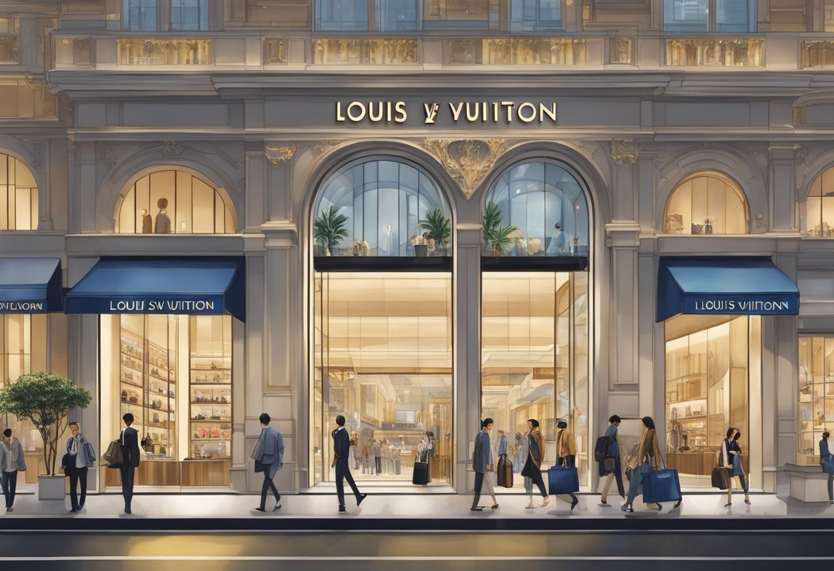 The iconic Louis Vuitton store in Singapore, with its striking architecture and luxurious displays, stands out amidst the bustling cityscape