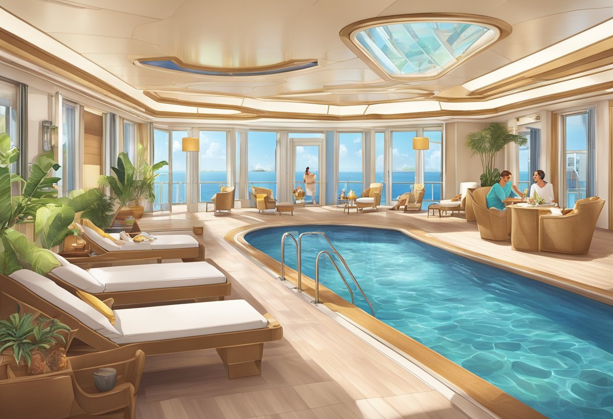 Passengers enjoy luxurious amenities on Royal Caribbean ship in Singapore. Spa, pool, and entertainment options create a memorable onboard experience