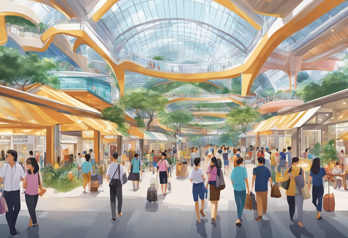 The Singapore Expo is bustling with visitors enjoying amenities and services like dining, shopping, and event facilities