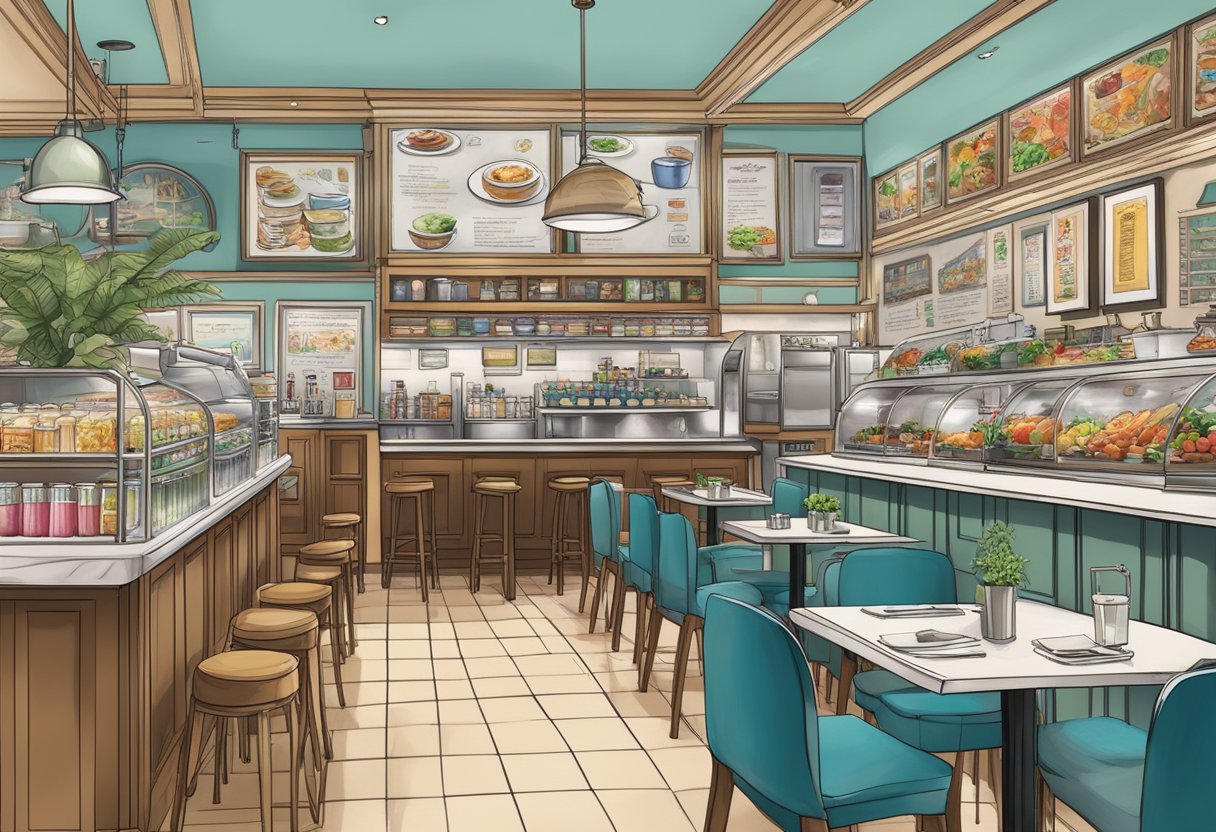 The bustling cafe in Singapore showcases its menu highlights and unique offerings, with colorful dishes and drinks displayed on the counter