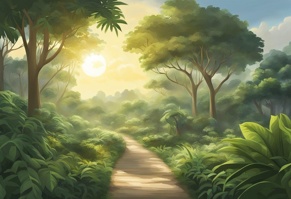 The sun shines brightly over a lush, tropical landscape in Singapore, with temperatures averaging around 30°C. The air is humid, and occasional rain showers provide relief from the heat