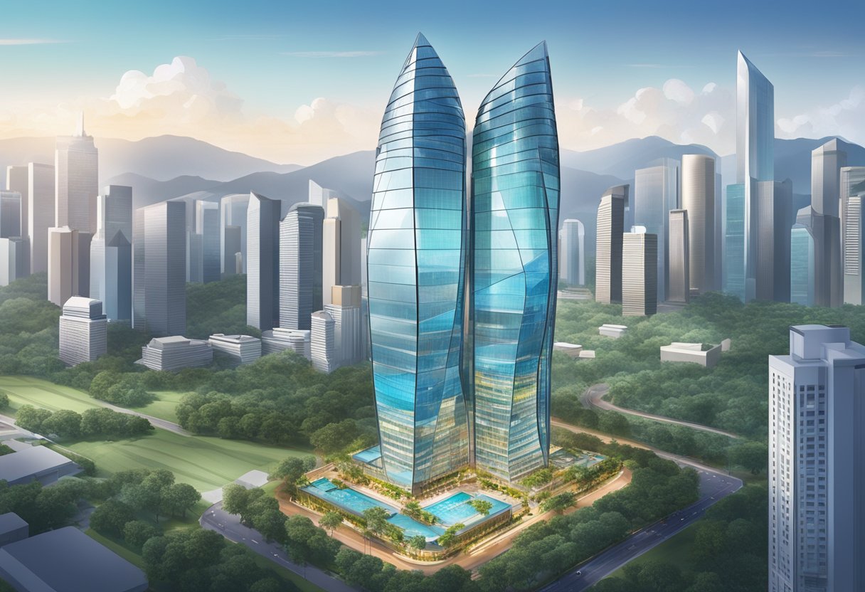 The iconic Iora Singapore building stands tall against the city skyline, with its unique architecture and shimmering glass facade
