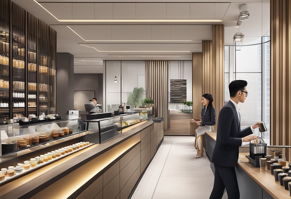A customer at Nespresso Singapore receives personalized service and enjoys a premium coffee experience in a sleek and modern environment