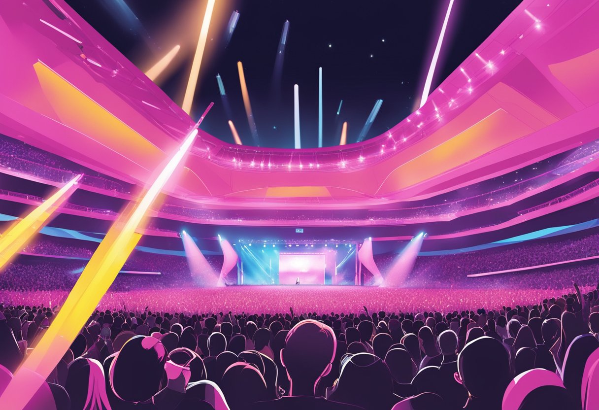 Blackpink's Singapore concert: Fans screaming, colorful lights flashing, and the group's music filling the stadium, creating a powerful cultural impact