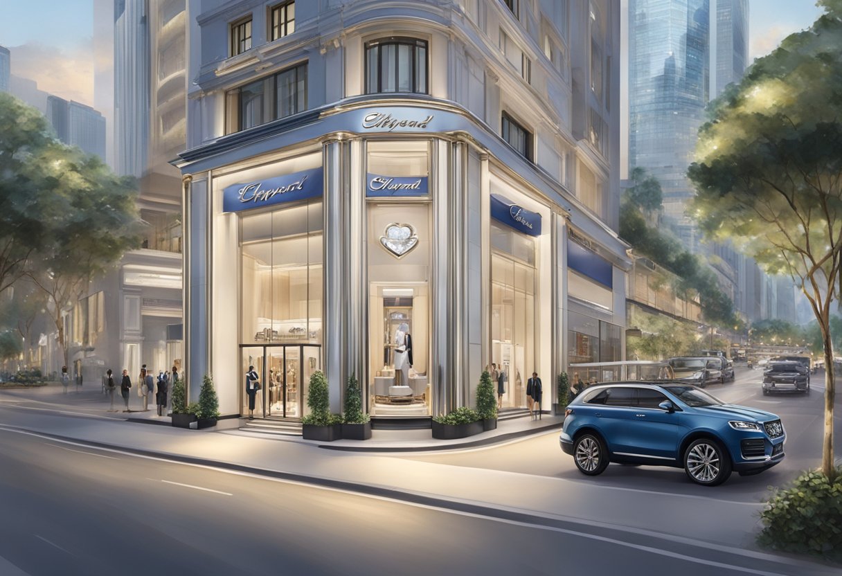 Chopard's flagship store in Singapore, with its iconic logo and luxurious window displays, stands out amidst the bustling cityscape