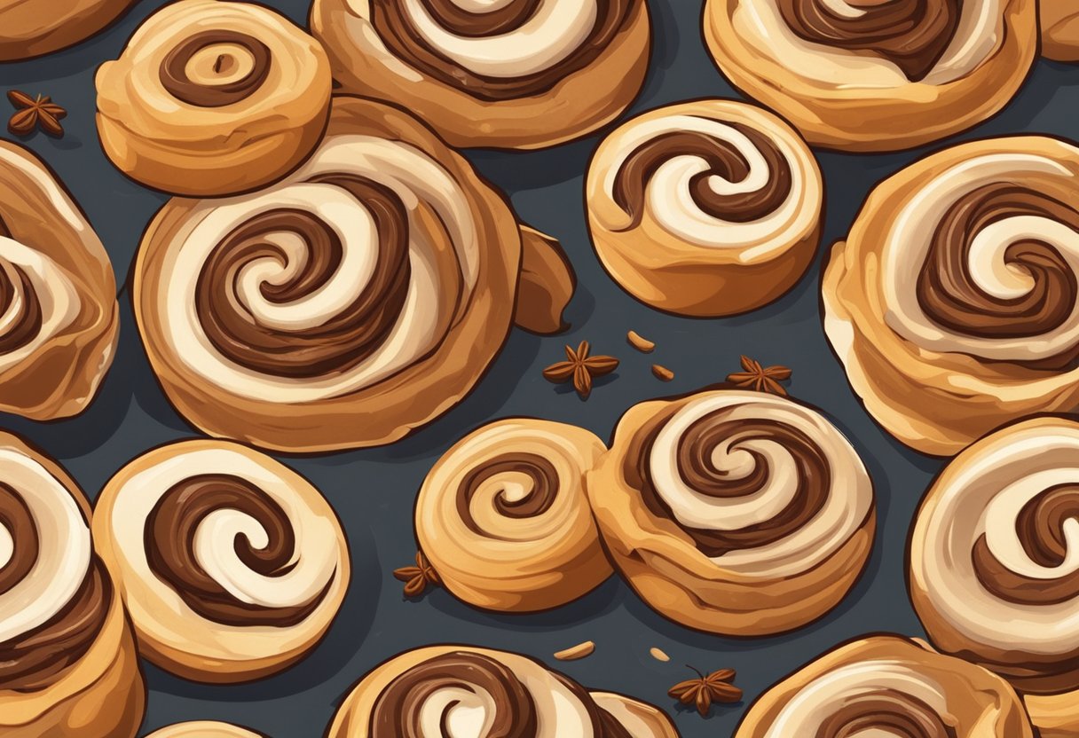 A plate of warm cinnamon rolls sits on a table, steam rising from the freshly baked pastries. A sprinkle of cinnamon and sugar dusts the golden-brown swirls, inviting the viewer to savor the sweet aroma