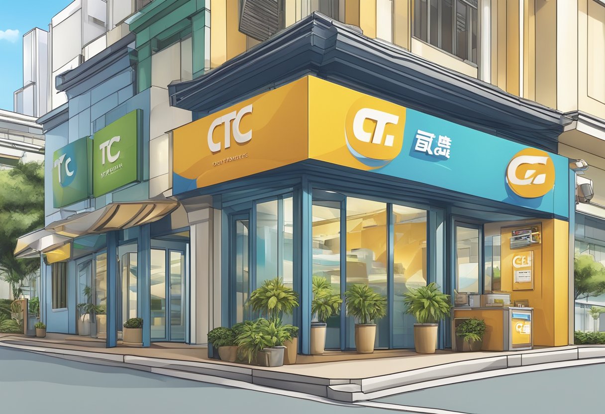 CTC Travel Services and Packages sign displayed prominently outside a modern travel agency in Singapore