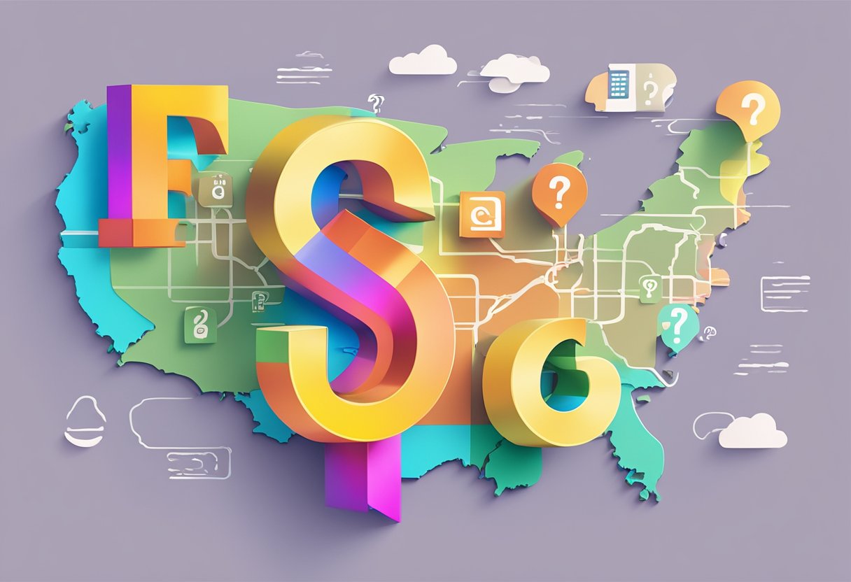 A colorful spectrum of question marks hovering over a map of Singapore, with a spotlight shining on the words "Frequently Asked Questions" in bold letters