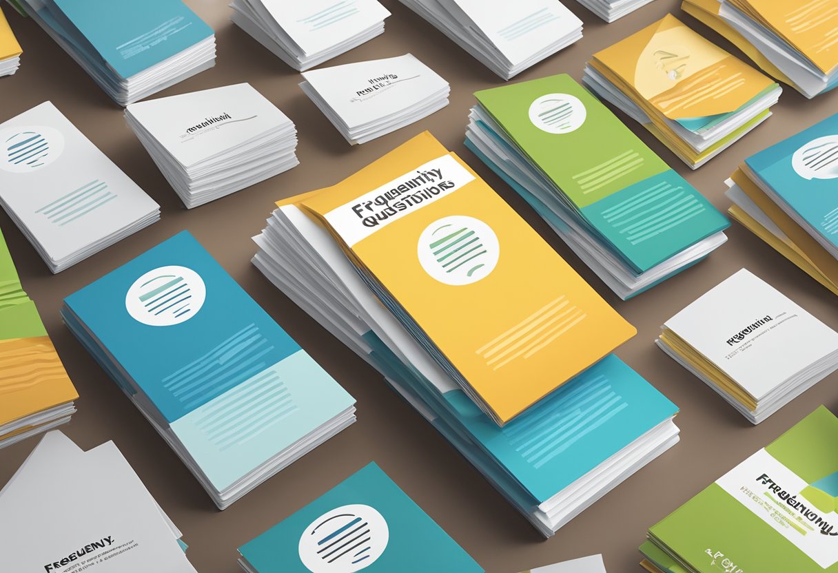 A stack of brochures on a table, with a "Frequently Asked Questions" sign in the background