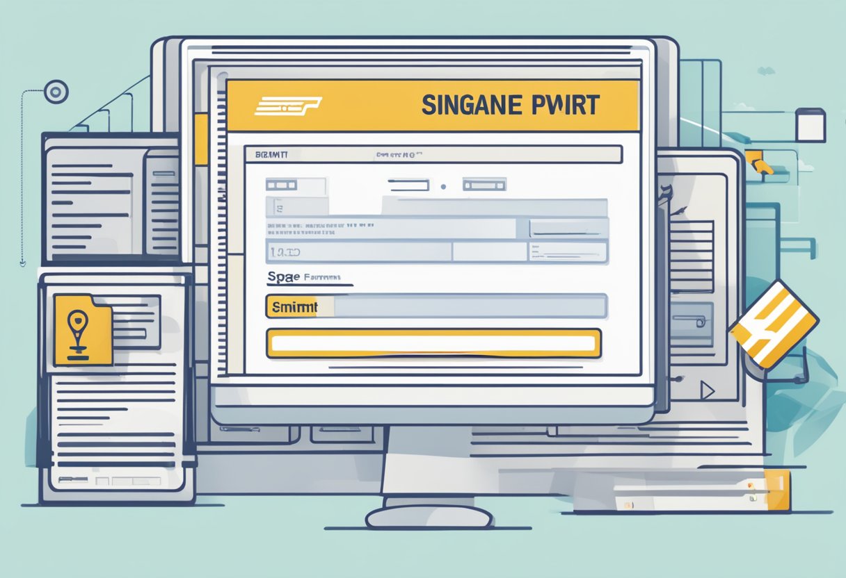 A computer screen displaying a Singapore work permit check webpage with a cursor hovering over the "submit" button