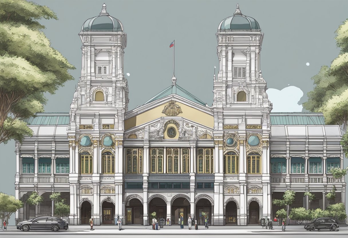 Lau Pa Sat stands tall, showcasing its intricate colonial architecture, symbolizing Singapore's rich historical significance. The ornate details and grandeur of the building make it a prominent landmark