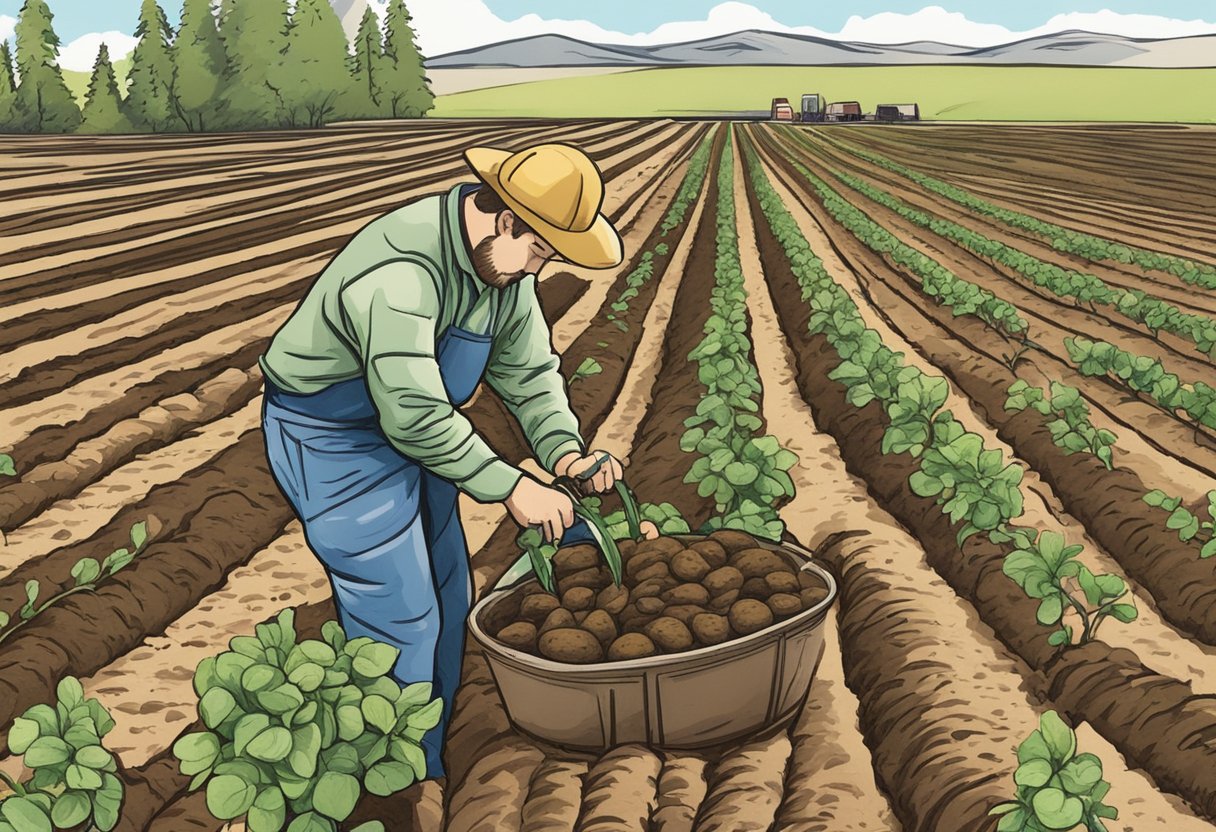 Potatoes being planted in Idaho soil in early spring