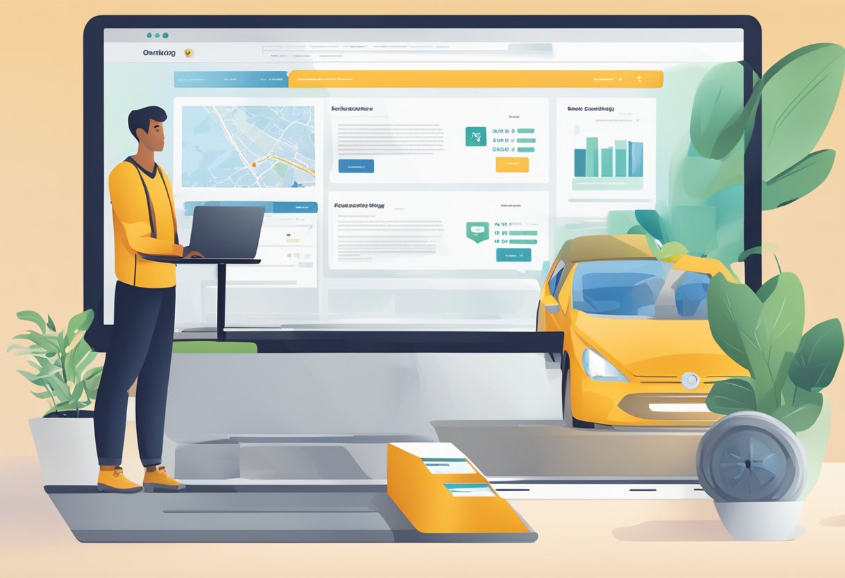 A person accessing OneMotoring Services on a computer, with the website displayed on the screen and various tabs open for navigation