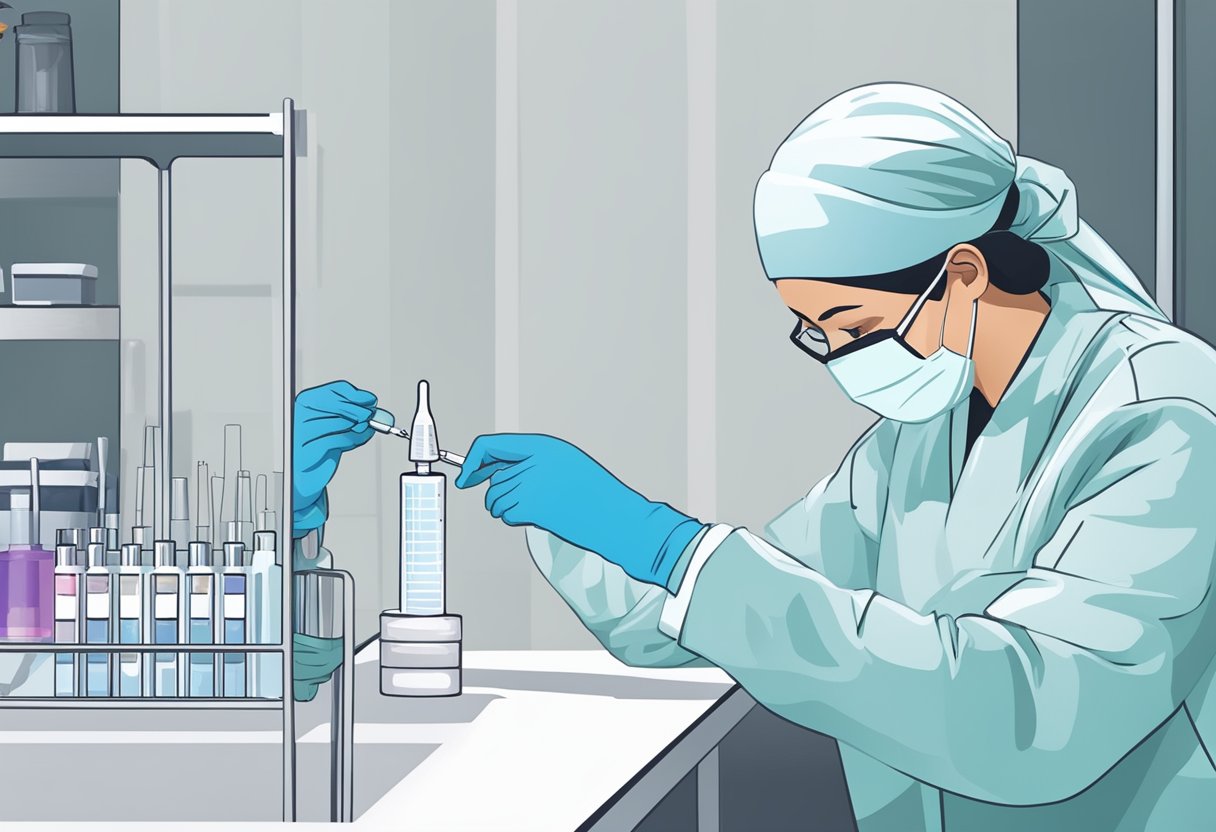 A vial of the second booster vaccine being drawn into a syringe, with a nurse preparing to administer it in a clinical setting in Singapore