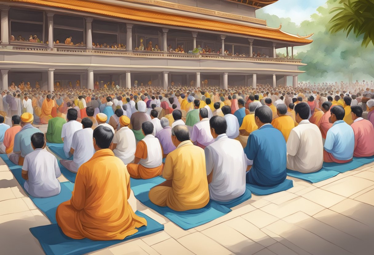 Devotees gather at Sivan Temple, Singapore, offering prayers and participating in traditional religious festivities