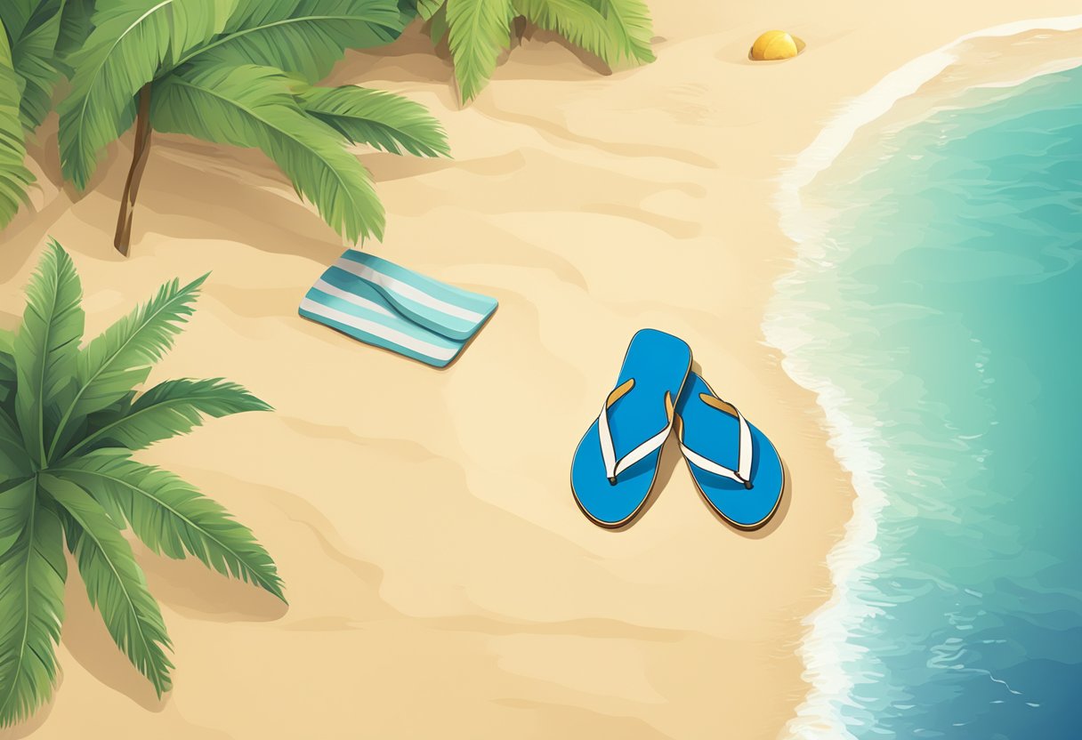 A pair of flip flops on a sandy beach in Singapore