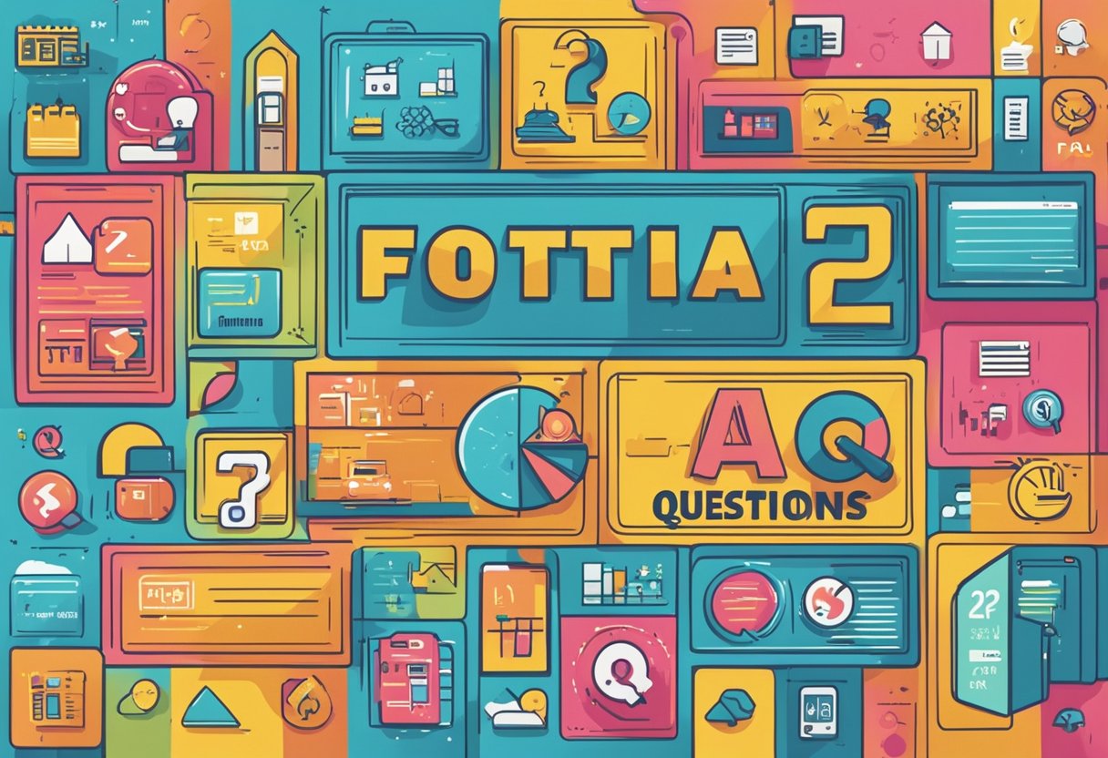 A colorful display of FAQ signs with the words "Frequently Asked Questions fotia singapore" in bold letters, surrounded by vibrant graphics and icons