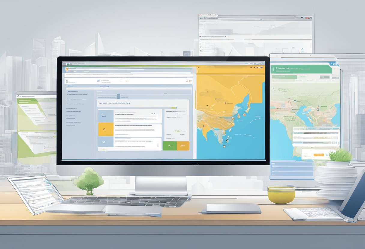 A computer screen displaying the CMlink Singapore website with a user navigating through practical information