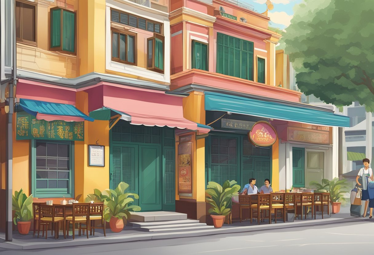 A colorful signboard with the words "Frequently Asked Questions" displayed prominently outside a bustling Hai Di Lao restaurant in Singapore