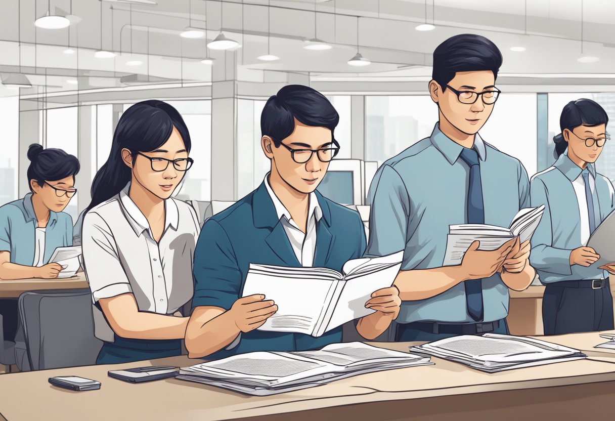 Employees reading Singapore holiday employment guidelines