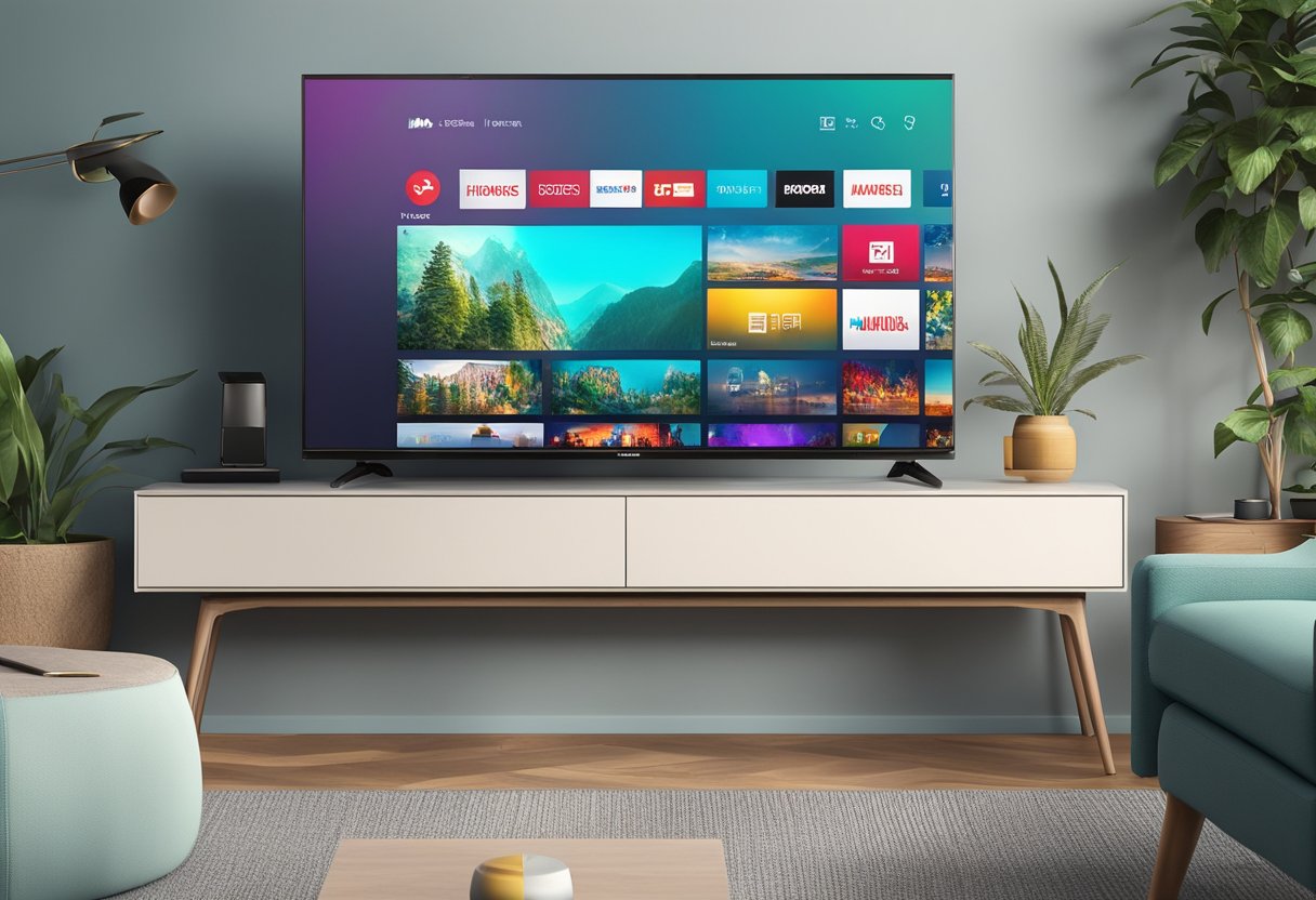 A Hisense Smart TV is mounted on a sleek stand, displaying sharp images and vibrant colors. The remote control rests on a nearby table