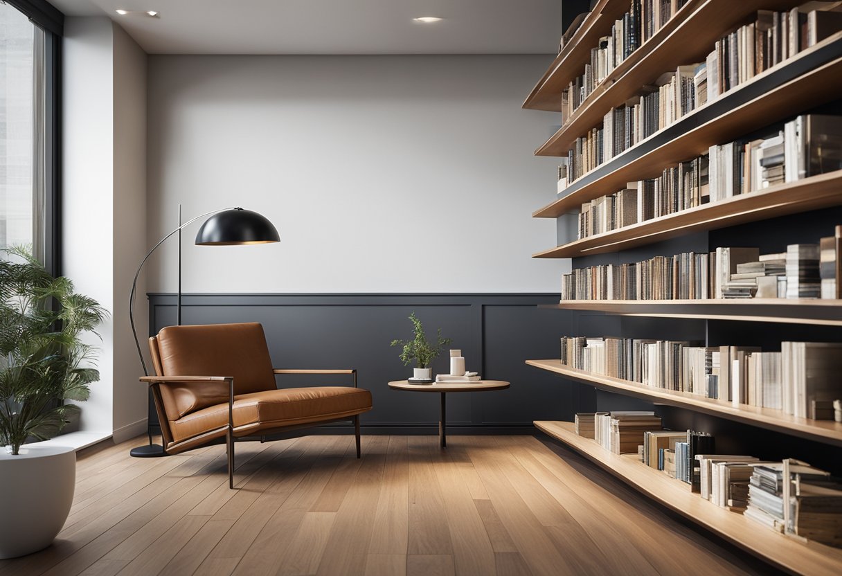 A modern, sleek bookshelf stands against a wall, showcasing custom designs and unique solutions to elevate a home library