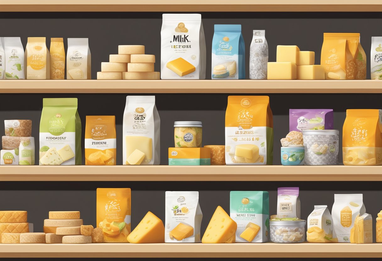 A display of Tokyo Milk Cheese Factory products arranged on a sleek, modern shelf with the iconic packaging and a variety of flavors