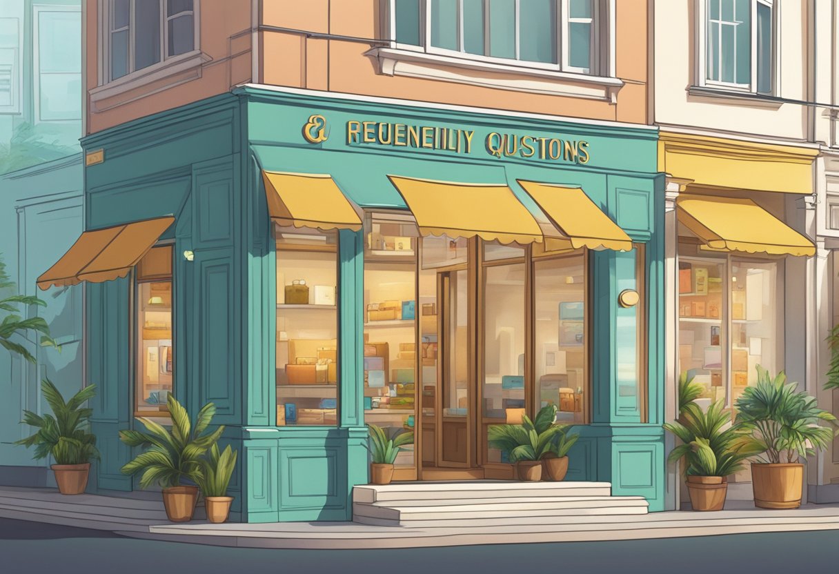 A bright and inviting storefront with a sign reading "Frequently Asked Questions" at The Wallet Shop in Singapore