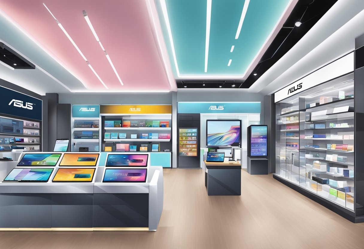The ASUS Singapore store showcases a variety of sleek and modern electronic devices on display