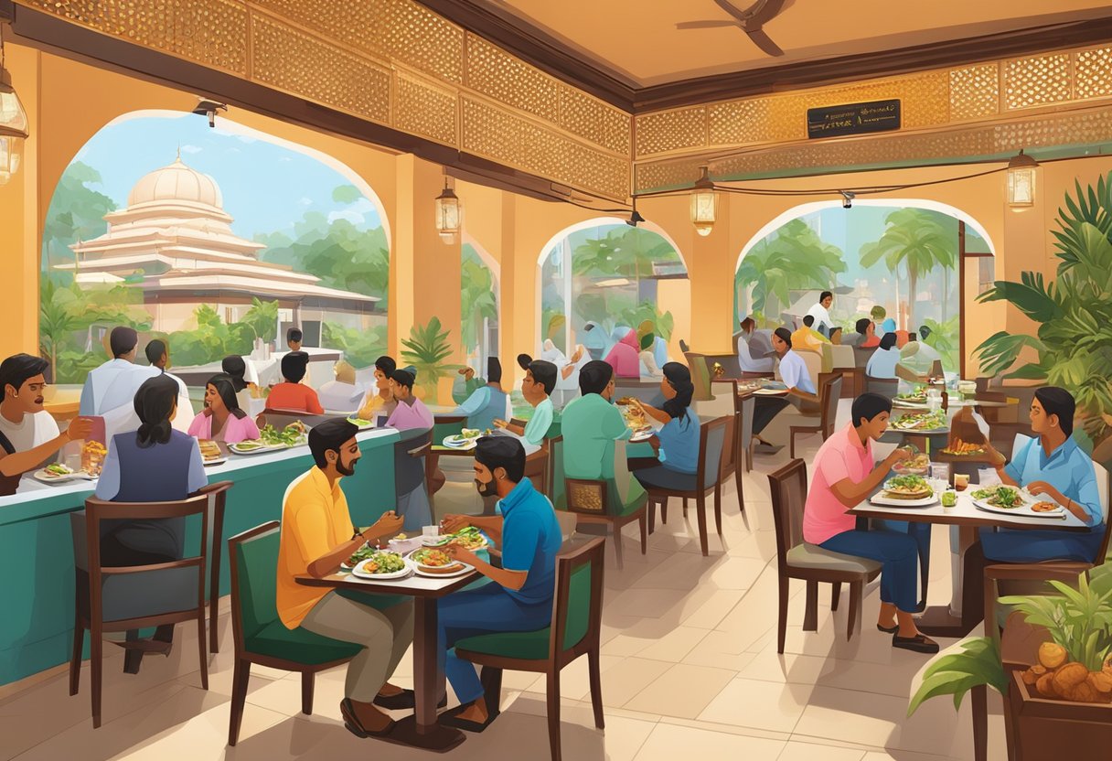 Customers dining at Anjappar Singapore, enjoying flavorful Indian cuisine in a vibrant and bustling restaurant setting