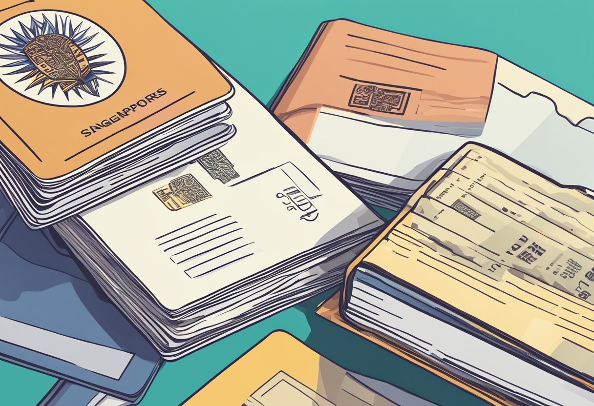 A stack of Singapore passports with a "Frequently Asked Questions" booklet open next to them