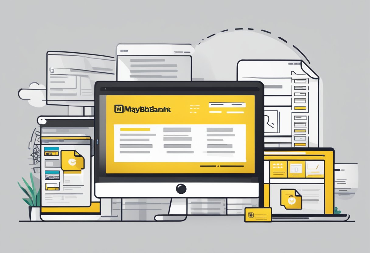 A computer screen displaying the Maybank2u Singapore website with a list of frequently asked questions and a search bar
