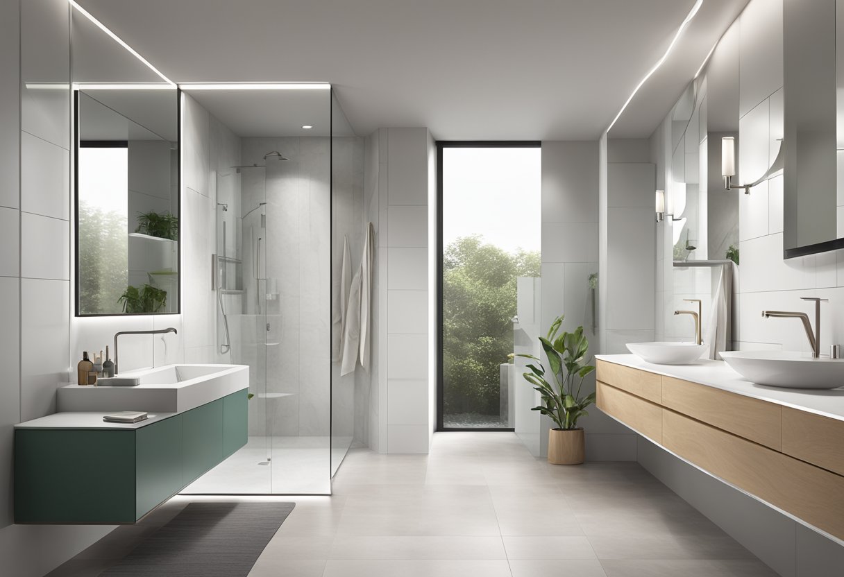 A modern, sleek bathroom with a Kohler Singapore sink and faucet, surrounded by clean lines and minimalist design